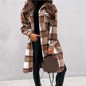 Women's Long Plaid Shirt Jacket - Shacket